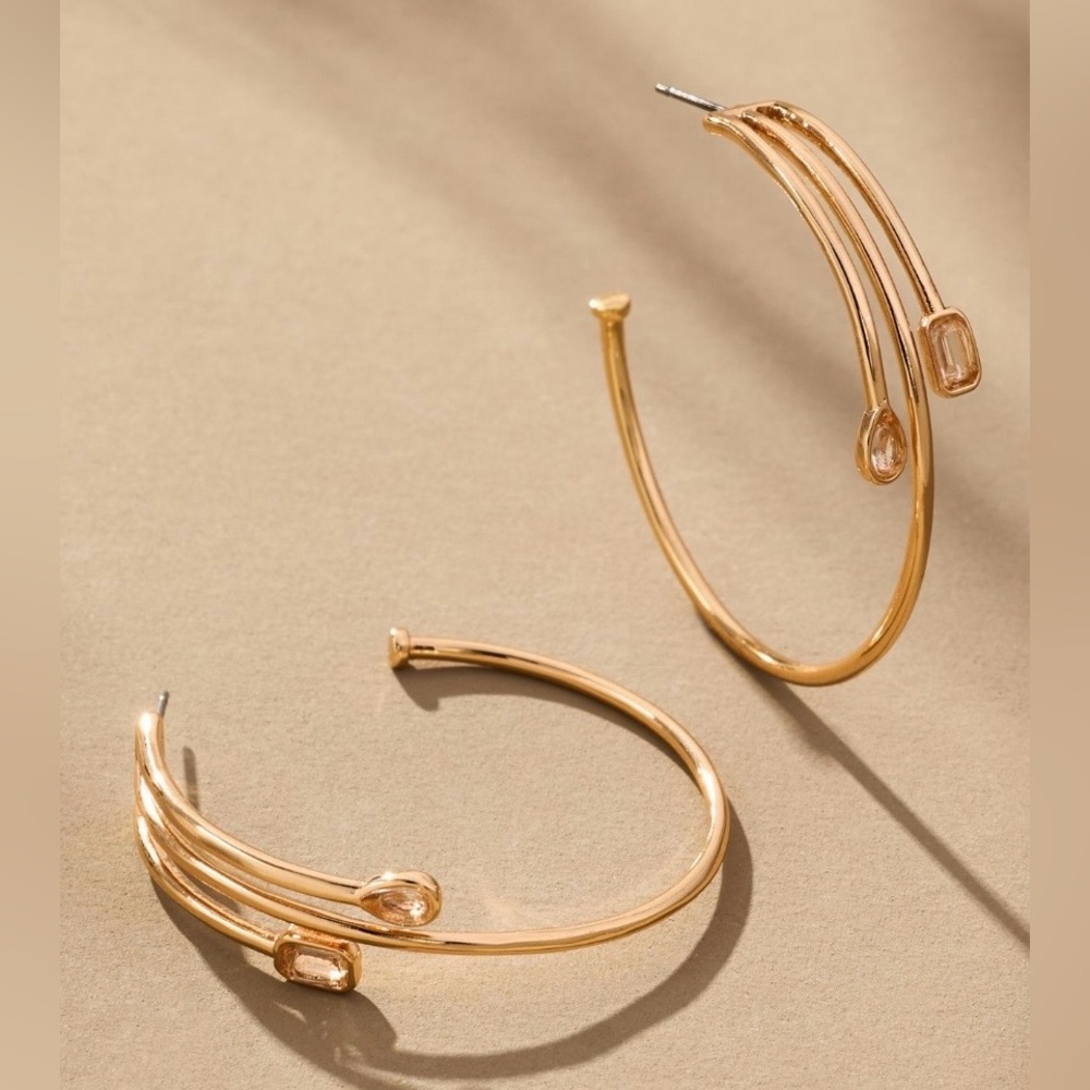 NWT SOLD OUT Anthropologie Large Double Loop Stone Hoop Earrings